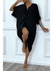 Robe tunique oversize noir col v détail froncé - 2