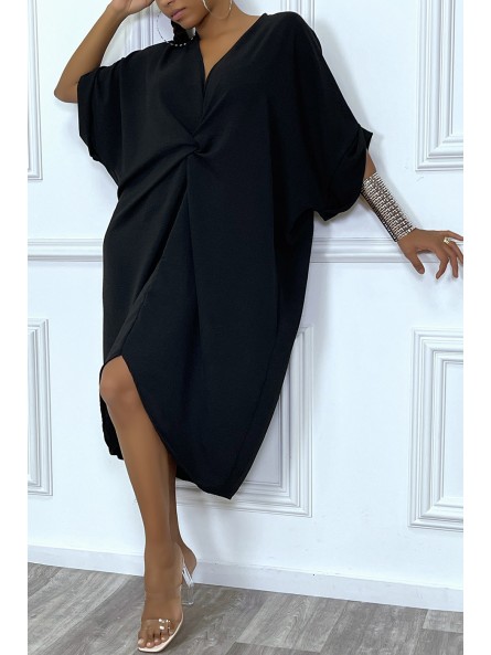 Robe tunique oversize noir col v détail froncé - 6