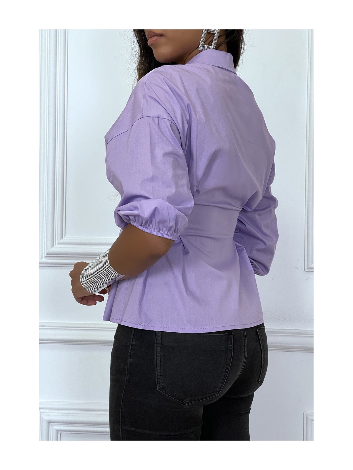 Chemise violette froncée à la taille et plissée - 1