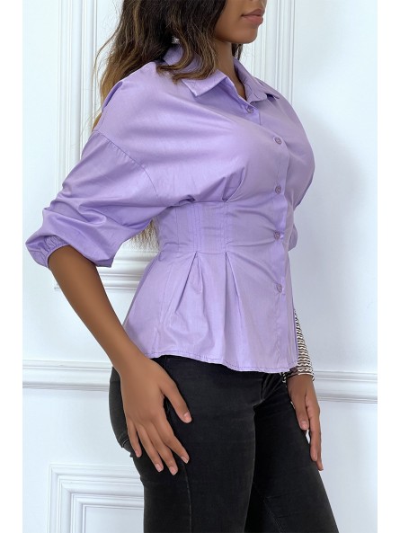 Chemise violette froncée à la taille et plissée - 2