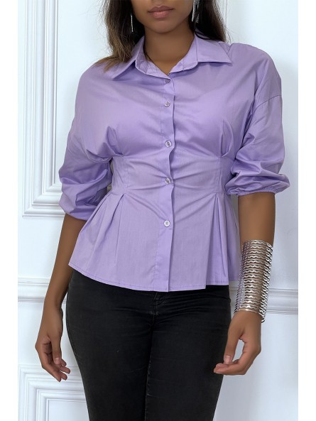 Chemise violette froncée à la taille et plissée - 3