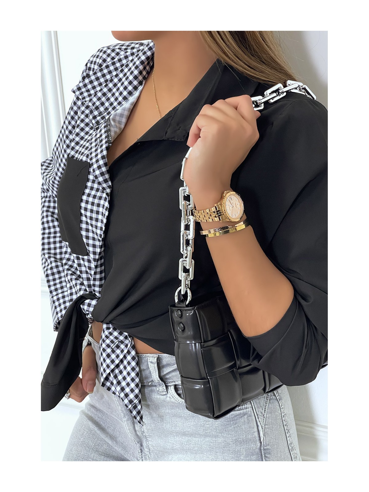 Chemise noir bicolor à carreaux blanc et noir - 8