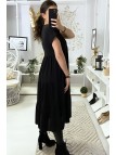 Longue robe tunique col V à volant en noir - 5