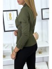 Top blouse kaki style froncé - 4