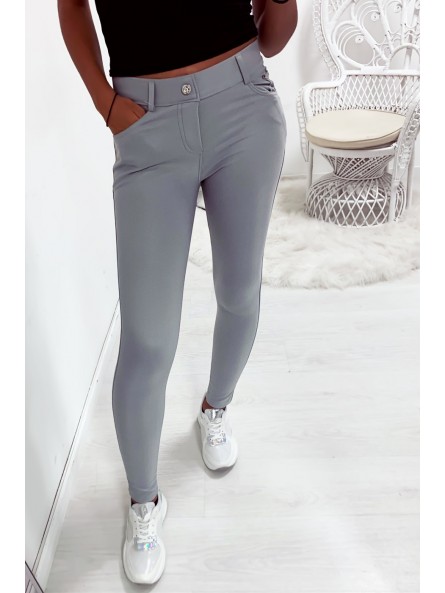 Pantalon slim gris taille basse ultra extensible. - 3