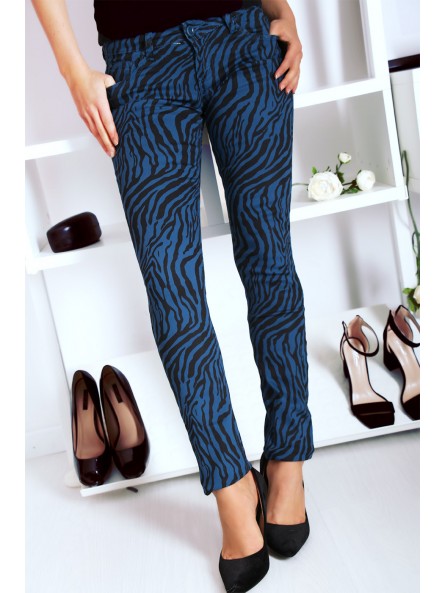 Pantalon Jeans bleu extensible avec poche et motif noir S1317D - 2