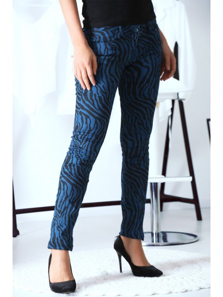 Pantalon Jeans bleu extensible avec poche et motif noir S1317D - 5