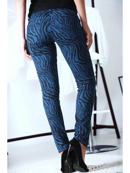 Pantalon Jeans bleu extensible avec poche et motif noir S1317D - 7