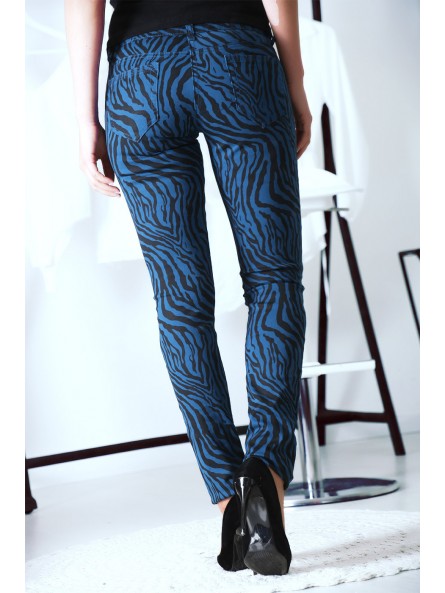 Pantalon Jeans bleu extensible avec poche et motif noir S1317D - 8