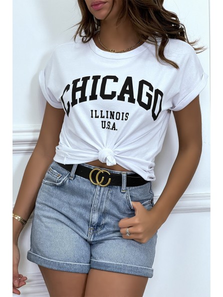 T-shirt Chicago en blanc légèrement ample avec manches revers - 7