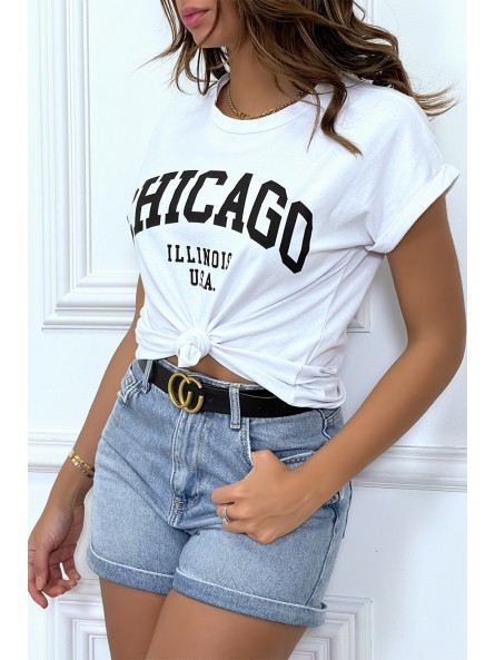 T-shirt Chicago en blanc légèrement ample avec manches revers - 8
