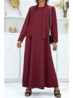 Longue abaya bordeaux avec poches et ceinture - 1