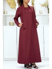 Longue abaya bordeaux avec poches et ceinture - 2