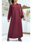 Longue abaya bordeaux avec poches et ceinture - 3