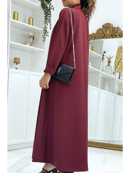 Longue abaya bordeaux avec poches et ceinture - 4