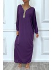 Abaya violet à encolure de strass et manches longues - 2