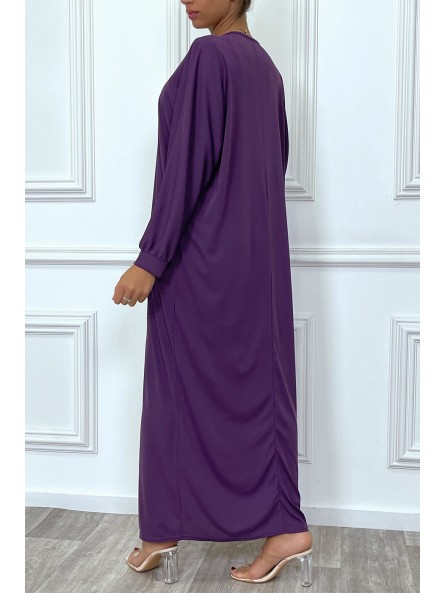 Abaya violet à encolure de strass et manches longues - 5