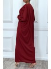 Abaya bordeaux à encolure de strass et manches longues - 9