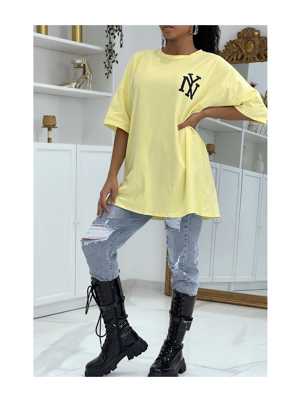 T-shirt oversize jaune NY - 1