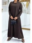 Longue abaya marron avec poches et ceinture - 2