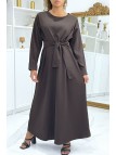 Longue abaya marron avec poches et ceinture - 3