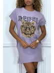 Robe t-shirt lila avec poches et écriture REBEL avec dessin de lion - 1