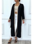 Kimono noir à bordure brodé beige et ceinture - 8