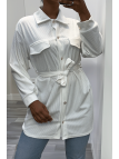 Longue sur chemise blanche côtelé bien épais avec poches et ceinture - 2