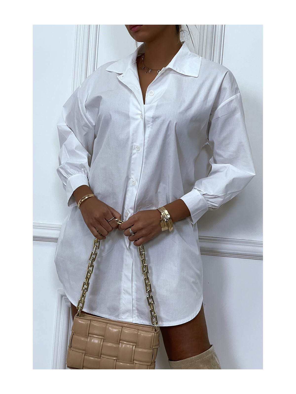 Robe chemise blanche asymétrique en coton - 3