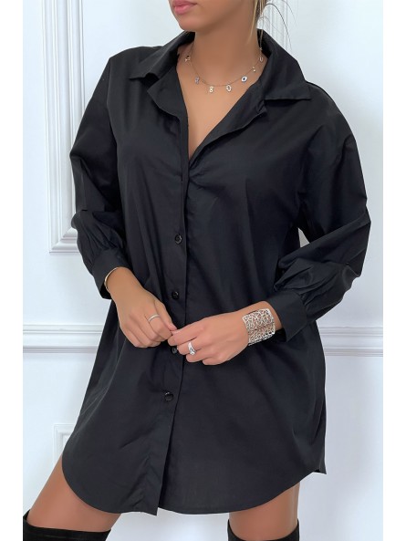 Robe chemise noire asymétrique en coton - 3