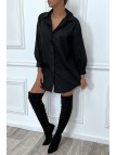 Robe chemise noire asymétrique en coton - 7