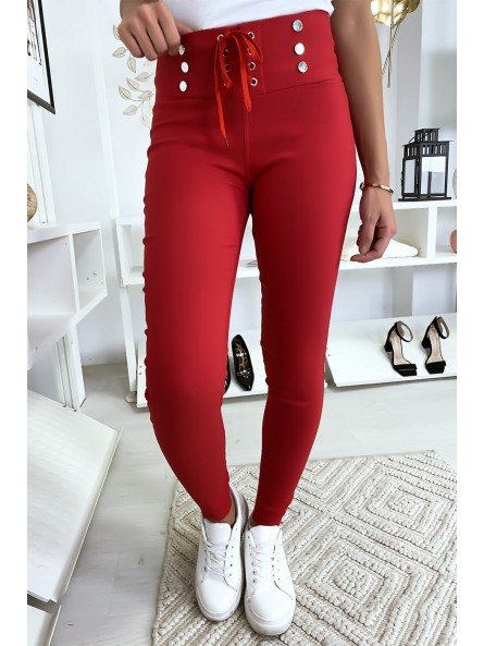 SuSSime pantalon slim rouge avec lacet et boutons avec poches arrières. 9-234 - 5