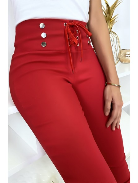 SuSSime pantalon slim rouge avec lacet et boutons avec poches arrières. 9-234 - 9