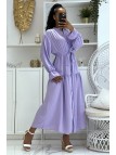 Longue robe lilas à boutons et manches longues ample et confortable - 2