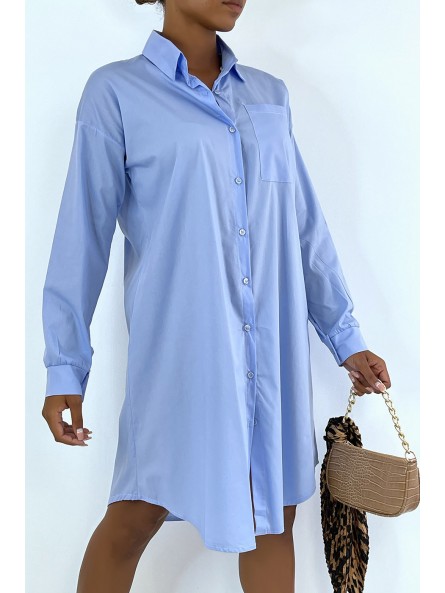 LoLLue robe chemise turquoise avec poche. Chemise femme - 2