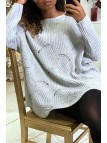 Pull gris over size motif feuilles - 2