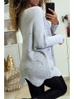 Pull gris over size motif feuilles - 4