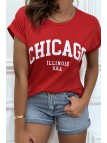 T-CCirt Chicago en rouge légèrement ample avec manches revers - 2