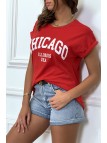 T-CCirt Chicago en rouge légèrement ample avec manches revers - 3