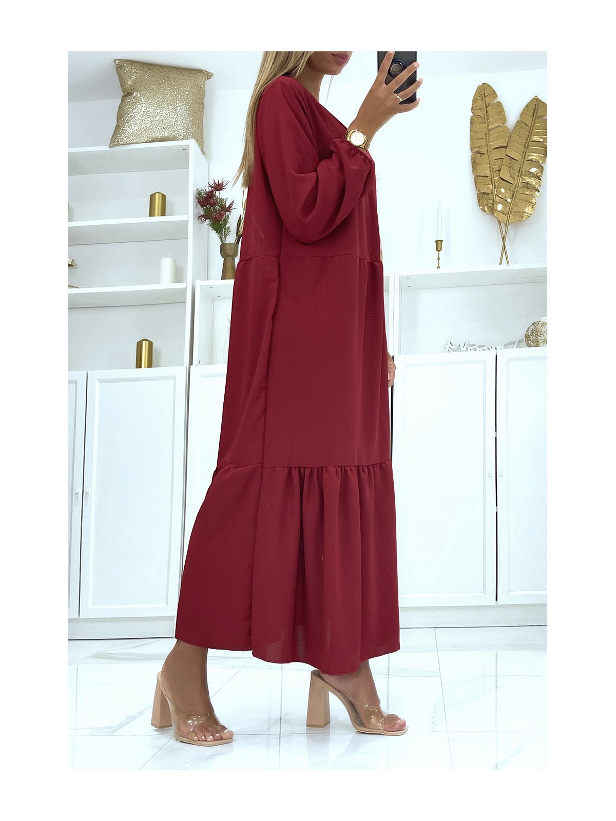 RoBL bordeaux longue oversize manches longues couleur unie idéale pour femme voilée ou couverte - 2