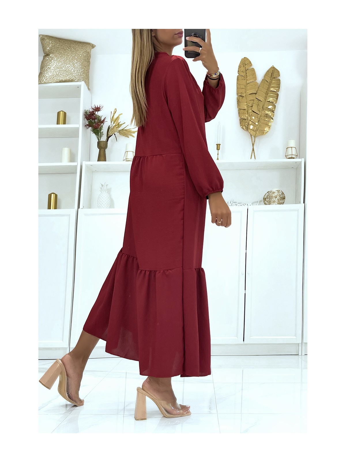 RoBL bordeaux longue oversize manches longues couleur unie idéale pour femme voilée ou couverte - 3