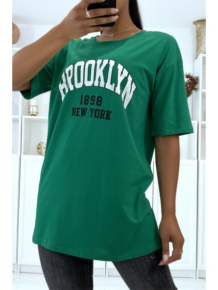 T-shirt Oversize vert à écriture Brooklyn 1998 - 2