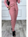 EnPEmble tailleur rose veste et pantalon avec ceinture réglable - 6