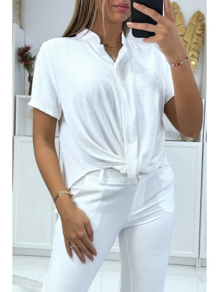 Chemise blanche col montant avec noeud intégré  - 1