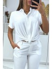 Chemise blanche col montant avec noeud intégré  - 2