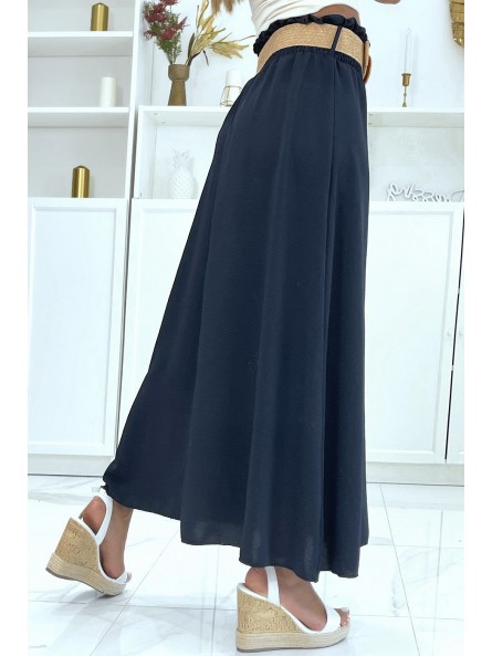 Longue jupe marine à ceinture effet paille élastique à la taille couleur vitaminée - 4