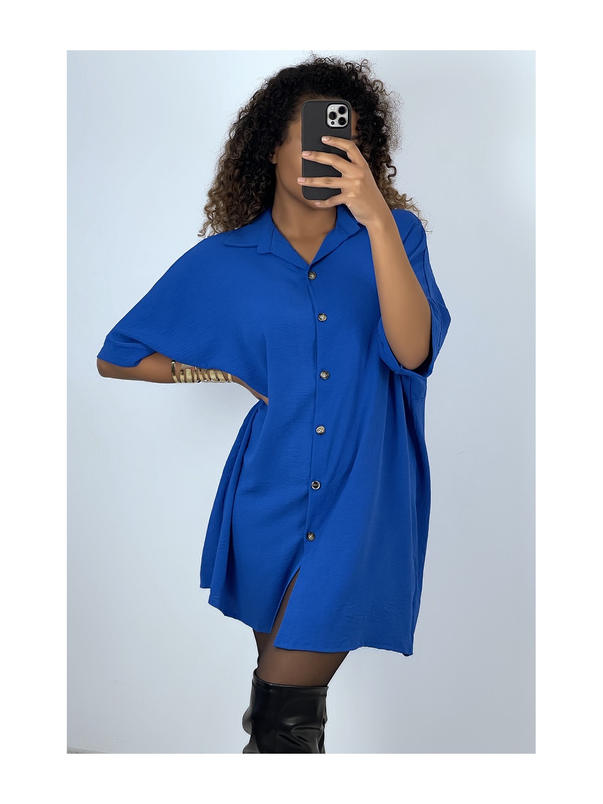 Robe chemise over size royal manches chauve souris  - 3