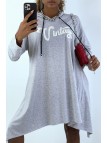Robe tunique grise avec écriture vintage et capuche - 3