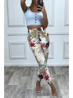 Pantalon fluide blanc en coton avec motif fleuris - 8