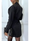 Robe chemise noire en coton cintré avec plis à la taille - 6